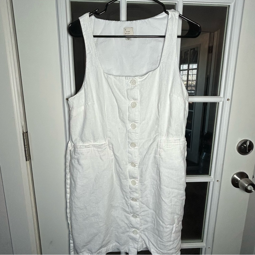 A New Day‎ White Linen Blend Button-Down Sleeveless Dress Size Large